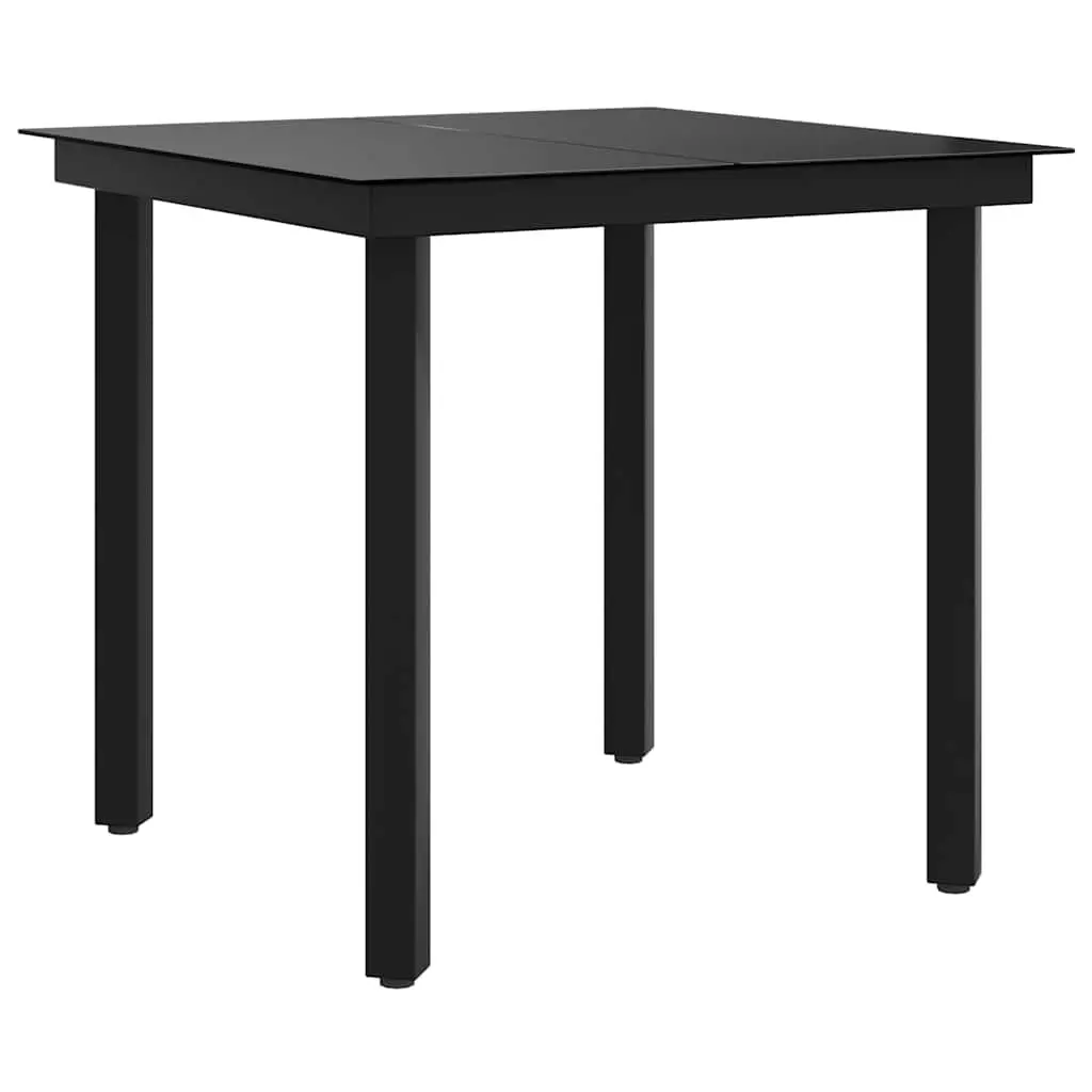 Garden Dining Table 80x80 cm Black Powder-coated Steel Frame Glass Top