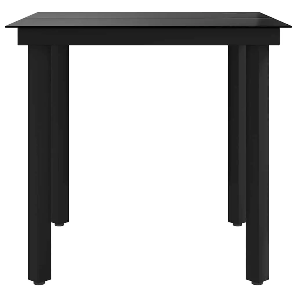 Garden Dining Table 80x80 cm Black Powder-coated Steel Frame Glass Top
