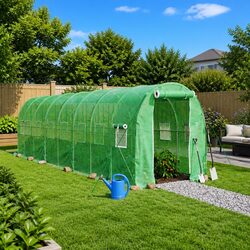 Greenhouse 16m² Steel Frame Green PE Cover Garden Plant House 8x2x2m