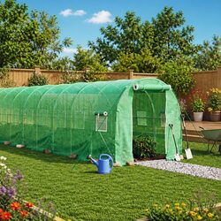 Greenhouse 32m² Steel Frame Green 16x2x2m Garden Plant House UV Resistant PE