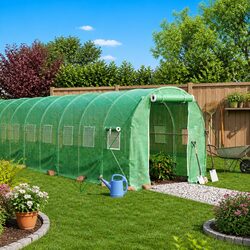 Greenhouse 48m² Steel Frame PE Cover Green 24x2x2m Garden Plant House