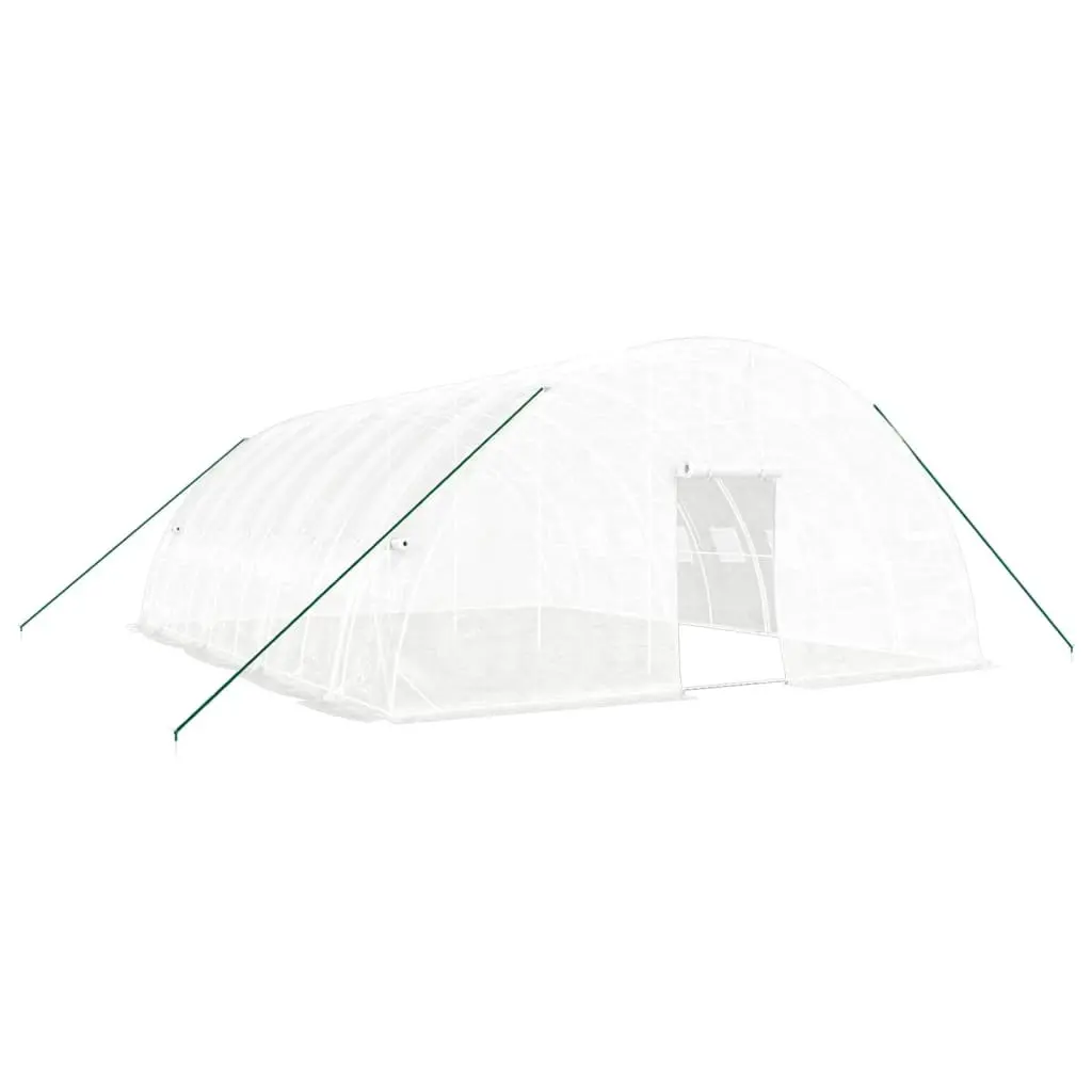 Greenhouse 48 m² White Steel Frame Outdoor Plant House 8x6x2.85m UV Resistant PE Cover Zippered Roll-Up Door Ventilation Windows