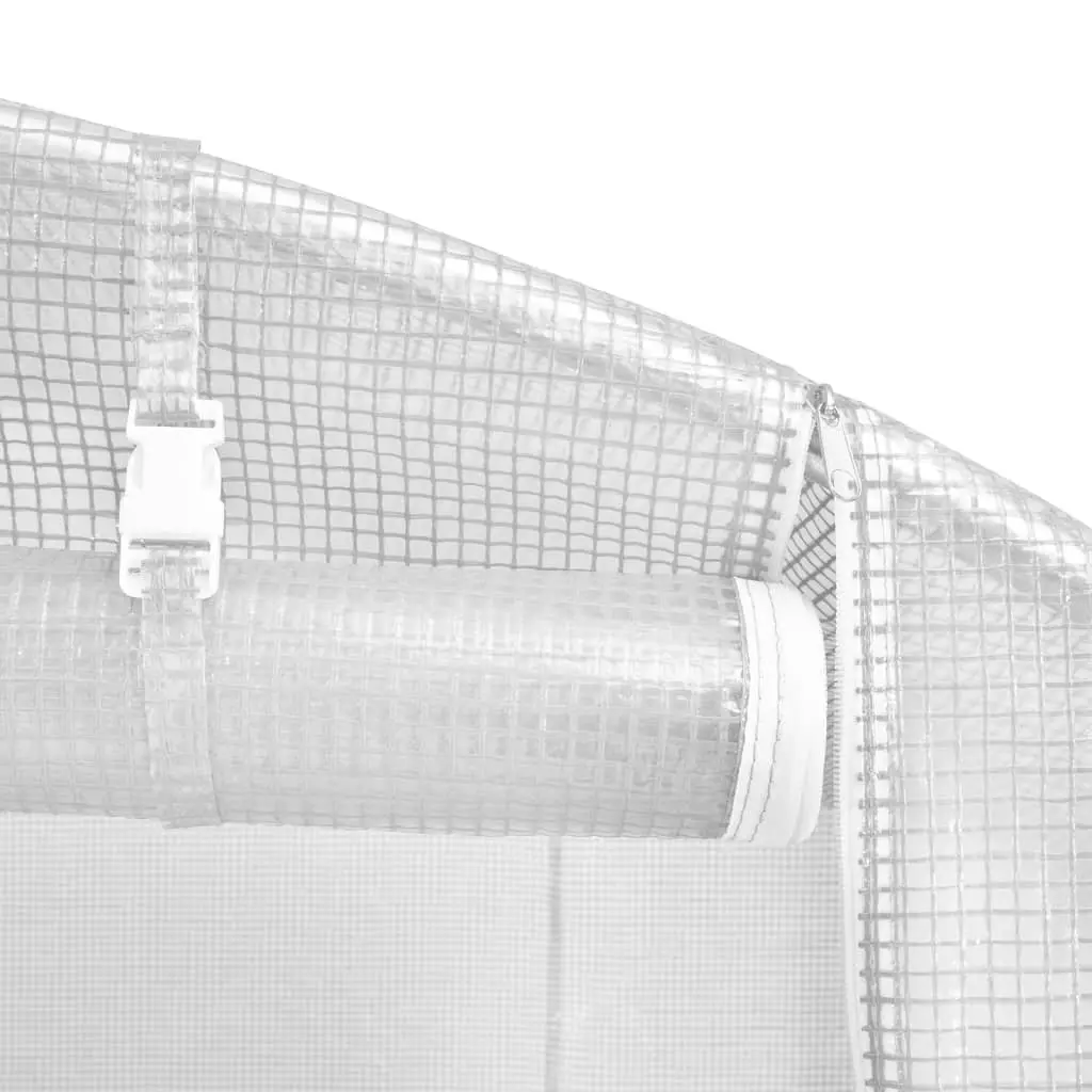 Greenhouse 48 m² White Steel Frame Outdoor Plant House 8x6x2.85m UV Resistant PE Cover Zippered Roll-Up Door Ventilation Windows