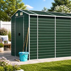 Green Galvanised Steel Garden Shed 191x640x198 cm