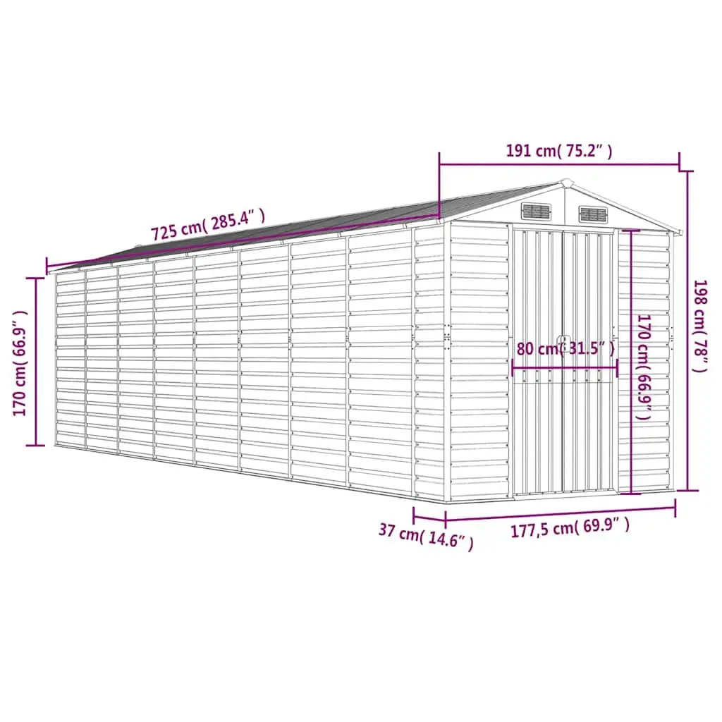 Garden Shed 191x725x198cm Galvanised Steel Outdoor Storage Tool House