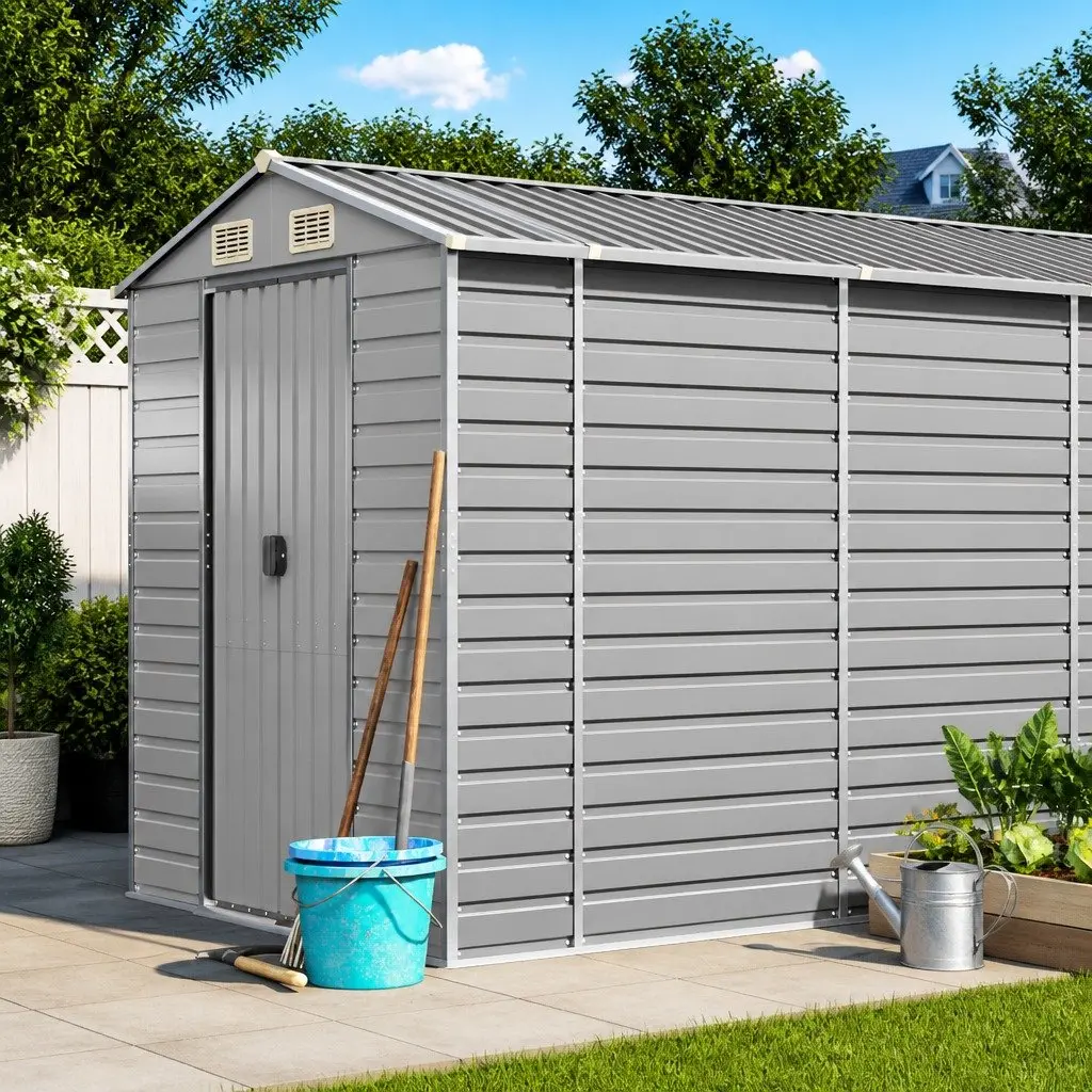 Galvanised Steel Garden Shed Grey 191x640x198cm Outdoor Storage Tool House