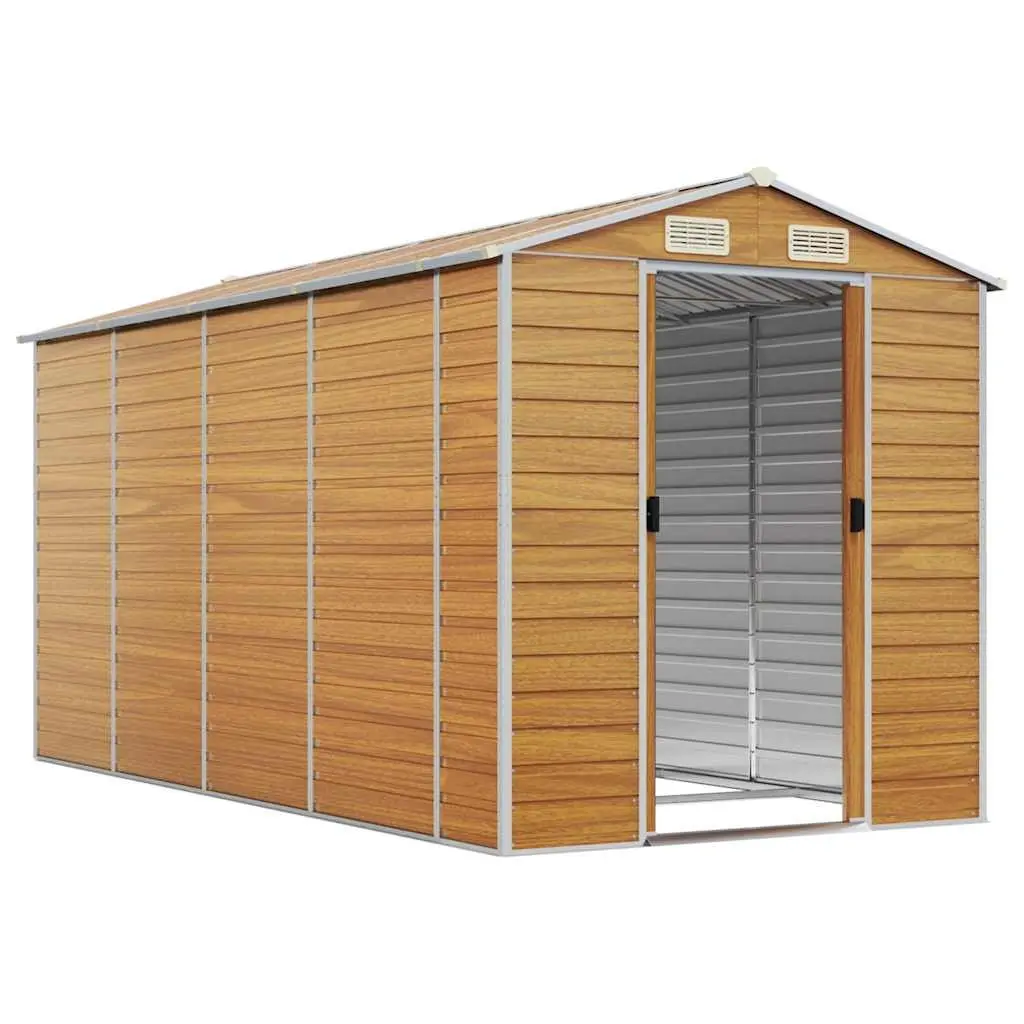 Garden Shed Metal Outdoor Storage Brown Galvanised Steel Durable Tool House 191x385x198cm