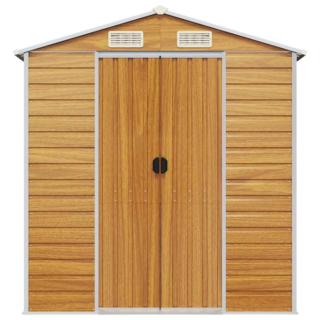 Garden Shed Metal Outdoor Storage Brown Galvanised Steel Durable Tool House 191x385x198cm