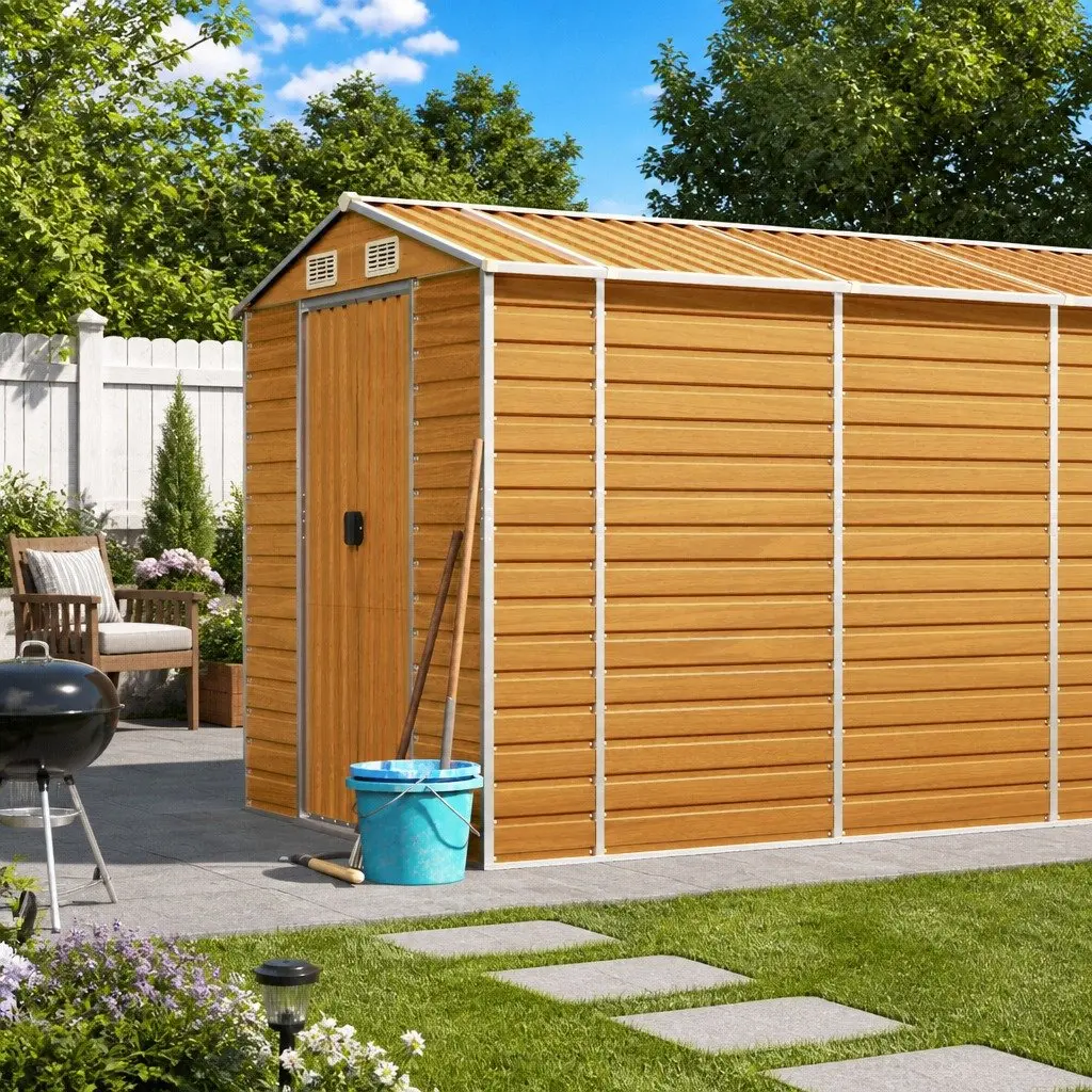 Garden Shed Outdoor Storage Brown Galvanised Steel Durable Tool House