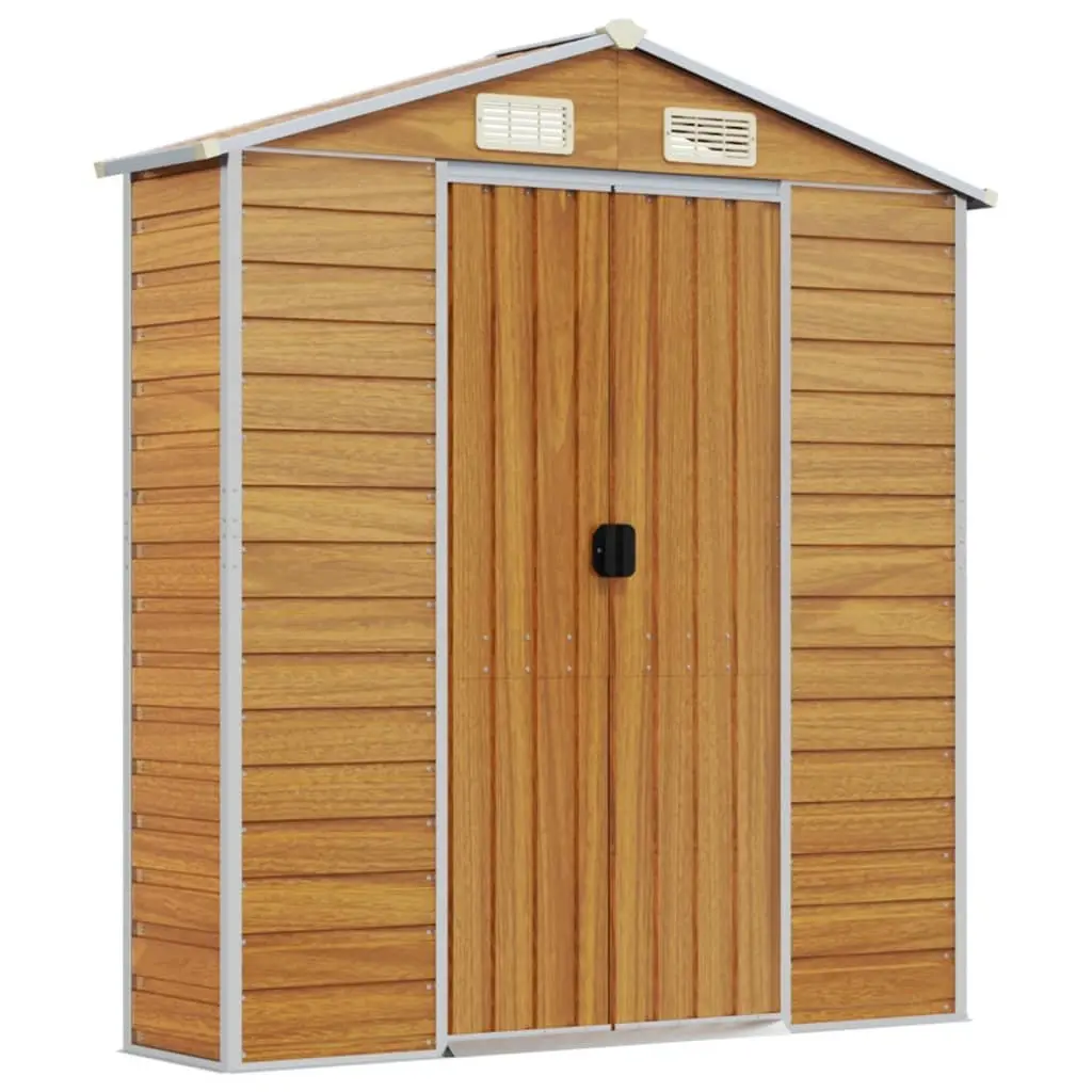 Brown Galvanised Steel Garden Shed Outdoor Storage with Door Handles and Vents 191x895x198cm