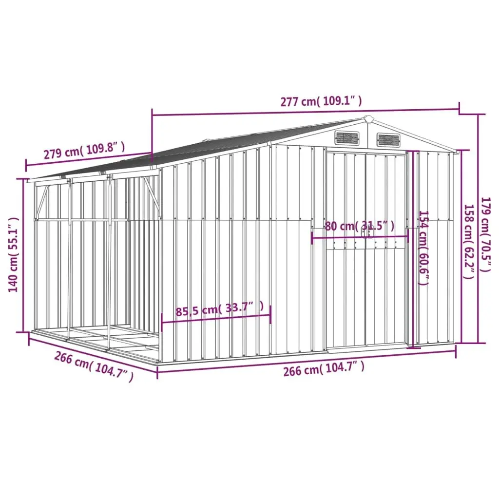 Metal Garden Shed 277x279x179cm Galvanised Steel Weather-Protected Storage