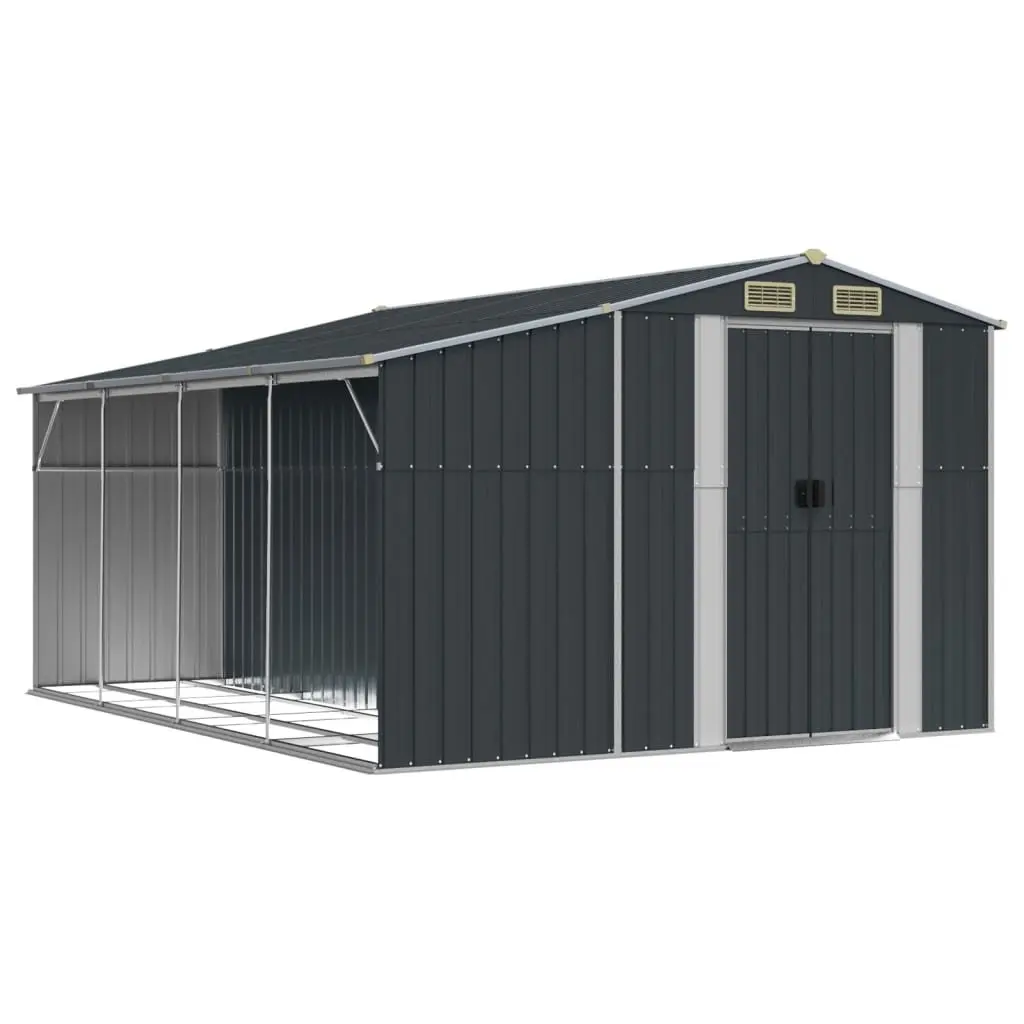 Garden Shed 277x365.5x179cm Galvanised Steel Outdoor Storage Tool with Firewood Stand