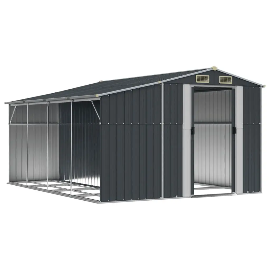 Garden Shed 277x365.5x179cm Galvanised Steel Outdoor Storage Tool with Firewood Stand