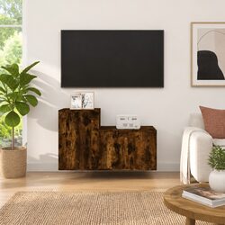 TV Cabinet Wall-Mounted Storage Unit Media Organizer Set Brown Engineered Wood