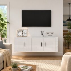 Wall-Mounted TV Cabinet Set 2 Piece High Gloss White Media Storage Units