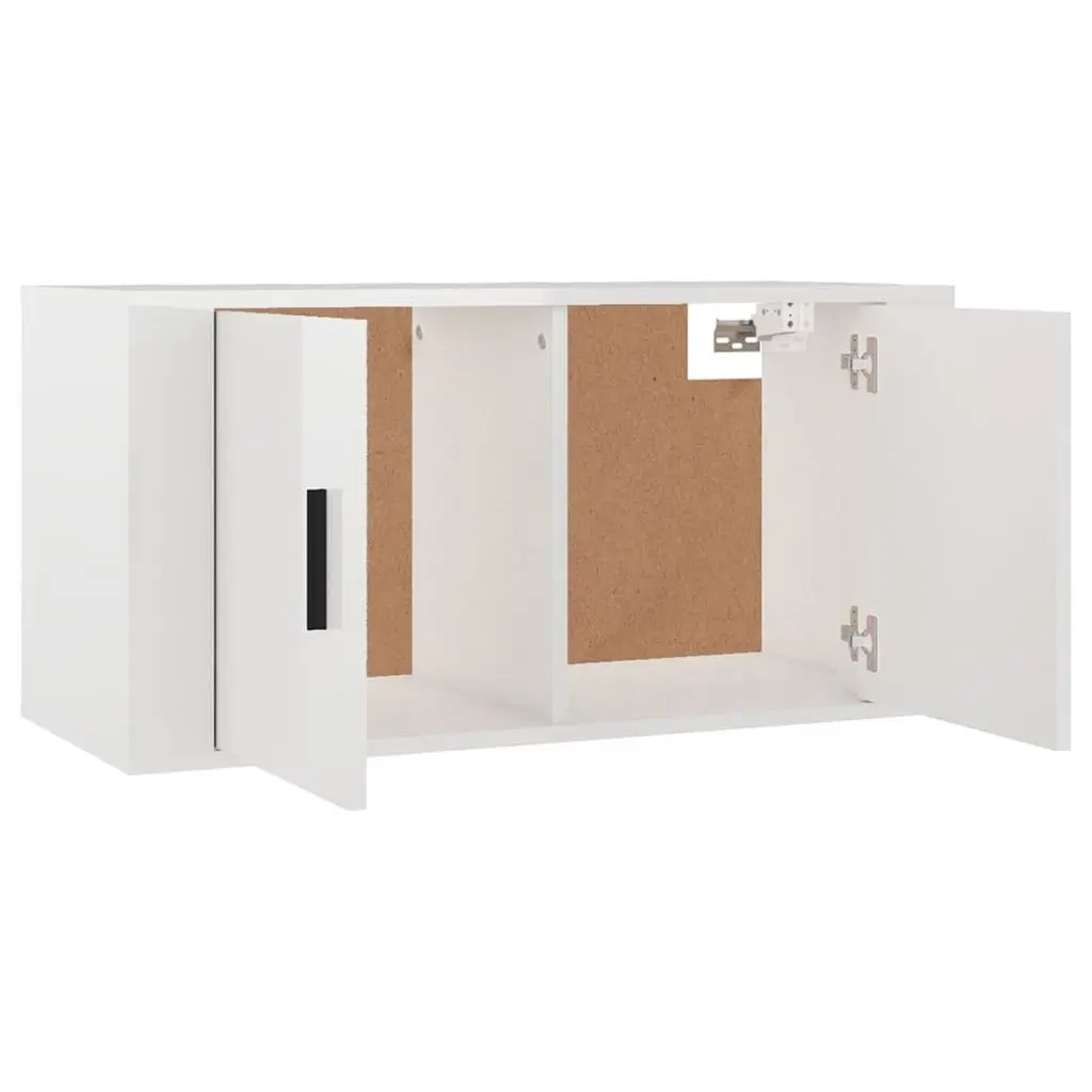 Wall-Mounted TV Cabinet Set 2 Piece High Gloss White Media Storage Units