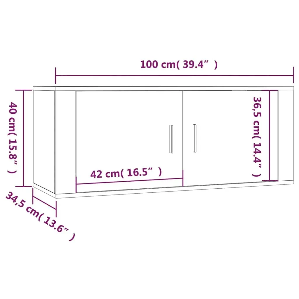 Wall-Mounted TV Cabinet Set 2 Piece White Engineered Wood Storage Units