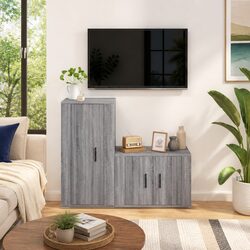 Space-Saving 2 Piece TV Cabinet Set in Grey