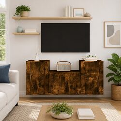 Brown Engineered Wood 3 Piece TV Cabinet Wall Storage