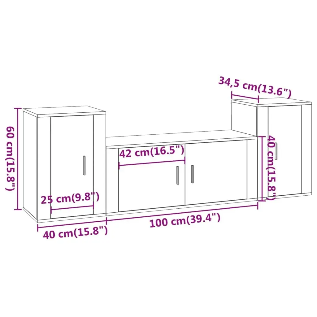 3 Piece Wall Mounted TV Cabinet Set Storage Engineered Wood White