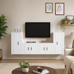 White Engineered Wood 4-Piece TV Cabinet for Your Living Space