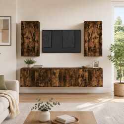 5 Piece TV Cabinet Set Wall-Mounted Storage Unit Engineered Wood Brown