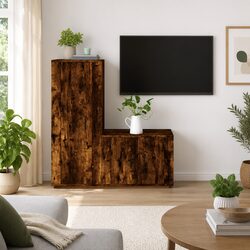 TV Cabinet Set Wall-Mounted Media Storage Unit Engineered Wood Brown