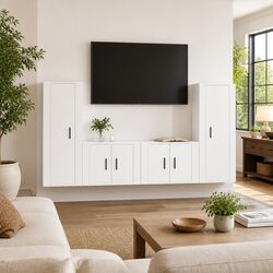 TV Cabinet Set 4 Piece White Wall Mounted Media Storage Unit Engineered Wood