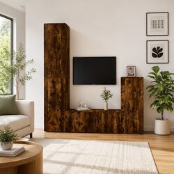 4 Piece TV Cabinet Set Wall-Mounted Media Storage Unit Brown Engineered Wood