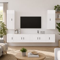 Transform Your Space with This 6-Piece White TV Cabinet Set