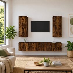 TV Cabinet Set Wall-Mounted Media Storage Unit 4 Piece Brown Engineered Wood