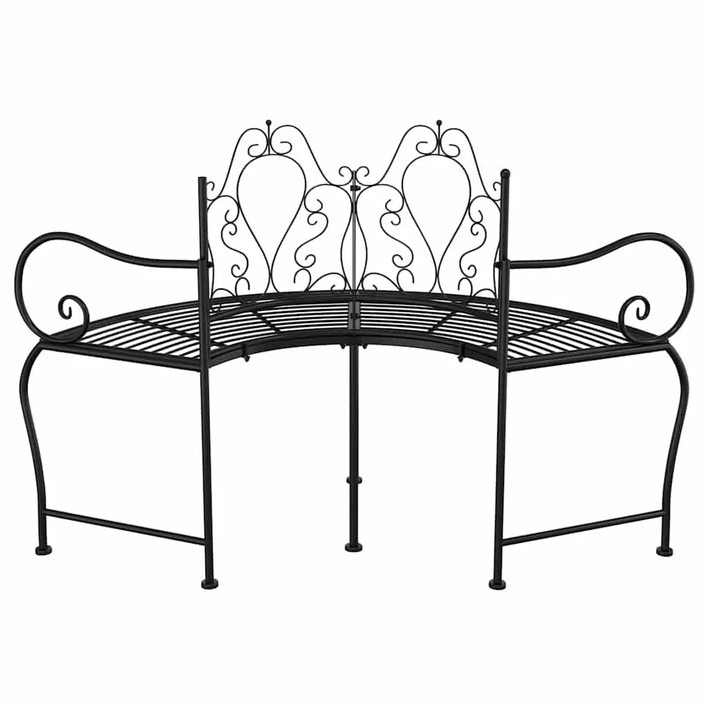 Outdoor Tree Bench 150cm Wrap Around Steel Garden Seating Black