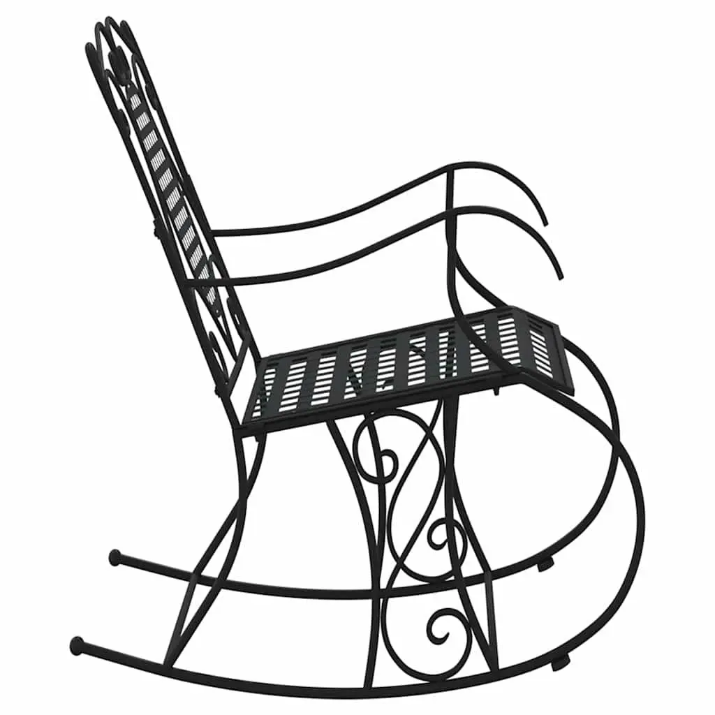 Rocking Bench 84cm Black Metal Outdoor High Back Support Chair