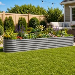 Garden Raised Bed Galvanised Steel Planter Box 260x40x36cm Grey Outdoor