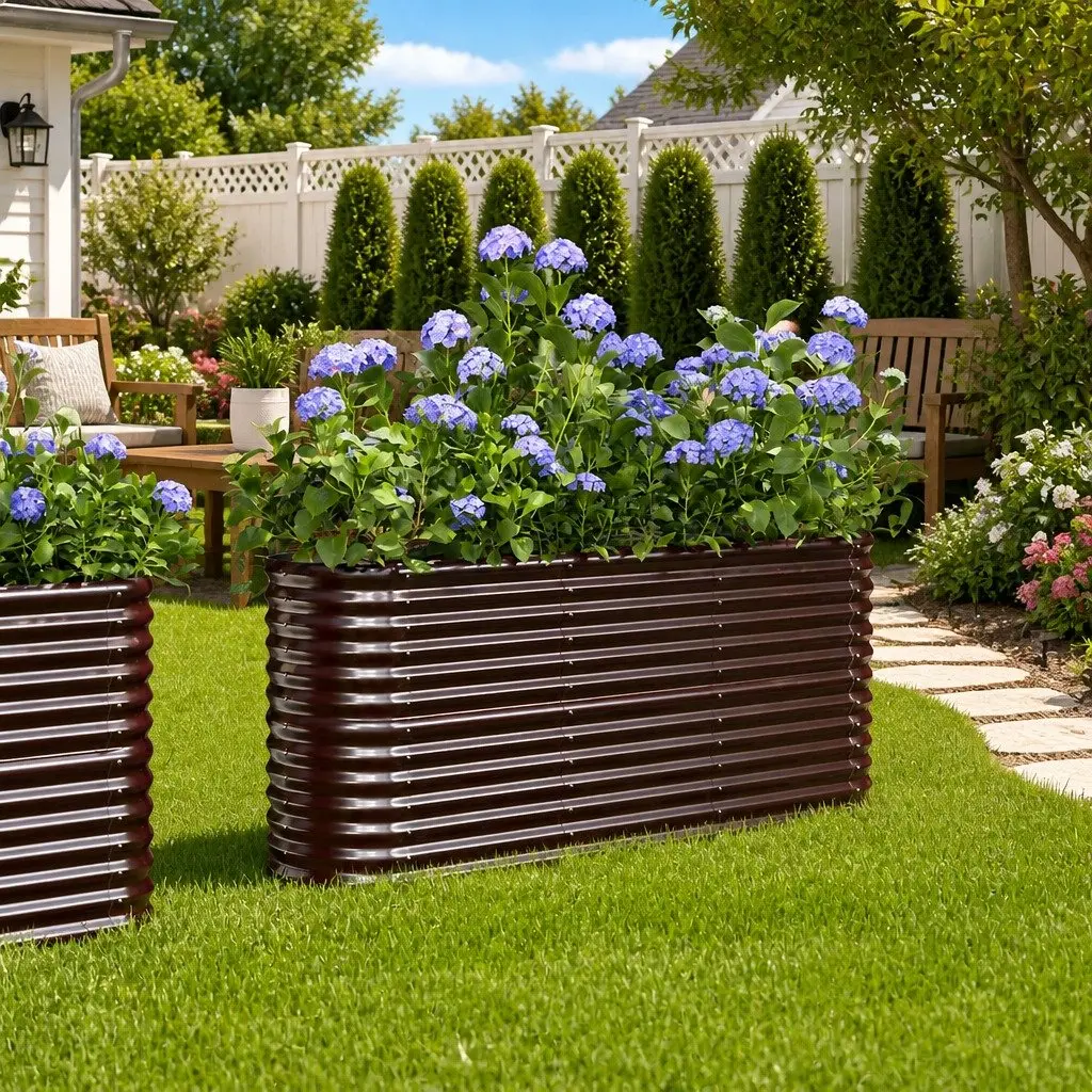 Garden Raised Bed Galvanised Steel Planter 152 x 40 x 68 cm Outdoor Flower Vegetable Herbs Box