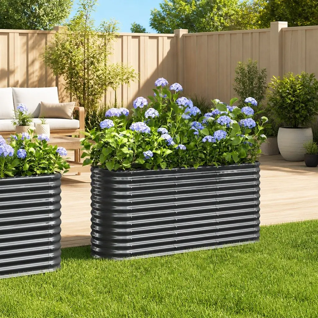 Raised Garden Bed 152 x 40 x 68 cm Anthracite Steel Planter Box for Outdoor Vegetables Flowers Herbs