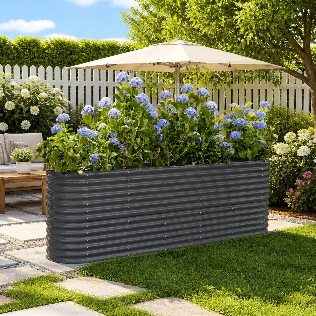 Garden Raised Bed Planter Box Galvanised Steel Frame Weather Resistant Outdoor Flower Vegetable