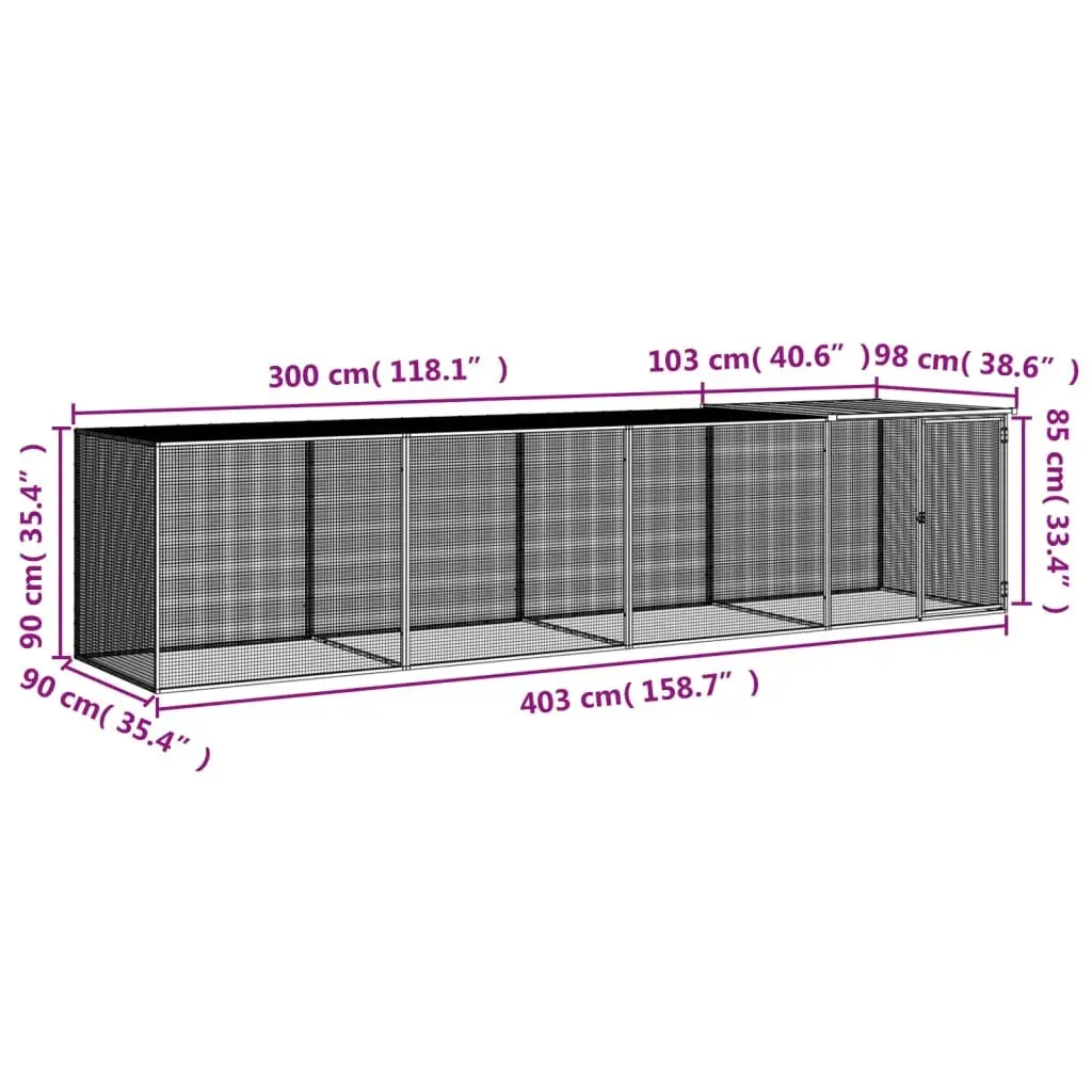 Chicken Cage 403x98x90 cm Galvanised Steel Roofed Coop Run Hen House