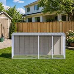 Grey Galvanised Steel Outdoor Hen Run with Weather Protection