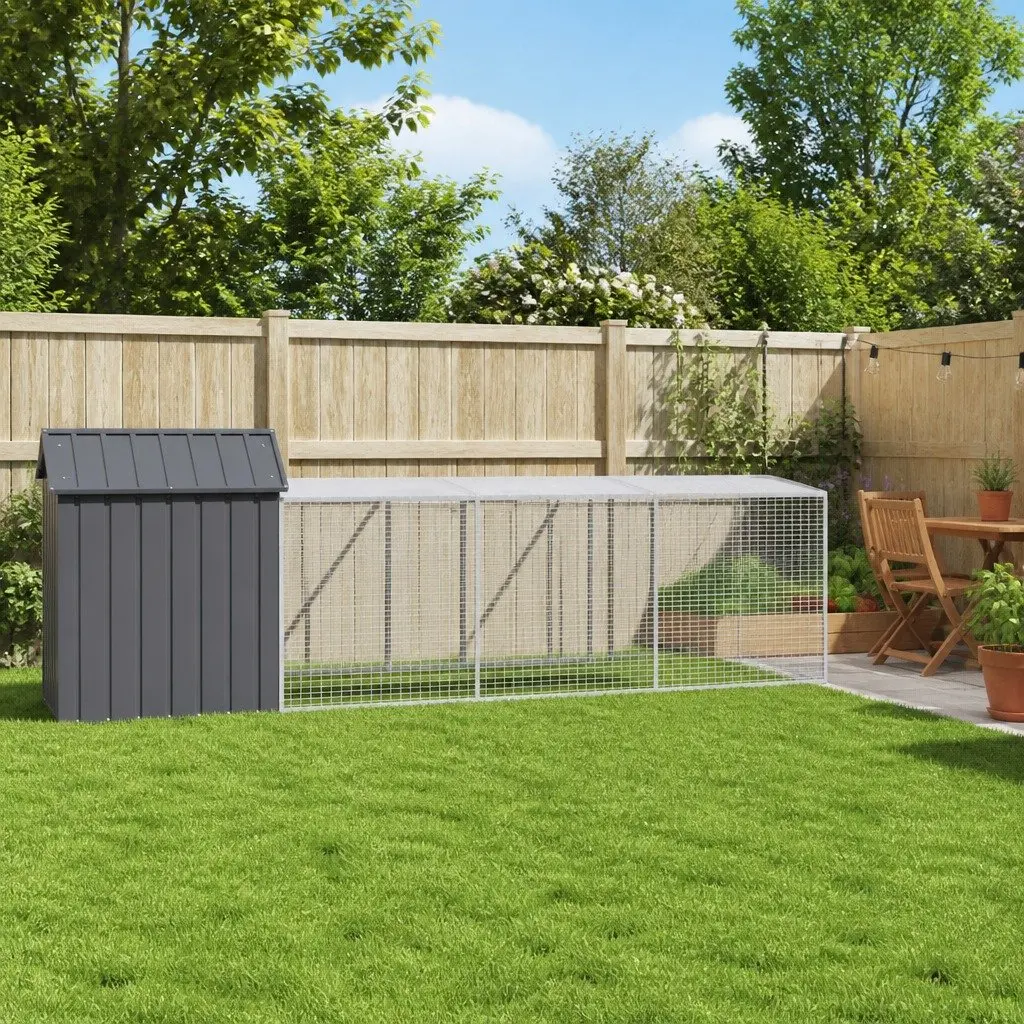 Chicken Cage with Run 117x609x123 cm Galvanised Steel Coop Hen House