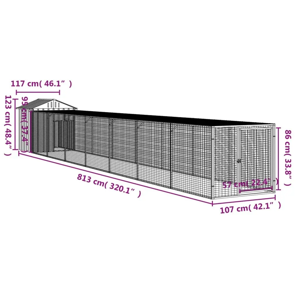 Chicken Cage with Run 117x81x123cm Galvanised Steel Coop Hen House