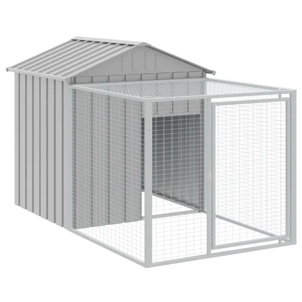 Chicken Cage with Run Light Grey Galvanised Steel Small Animal Habitat