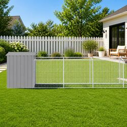 Outdoor Pet Kennel with Extended Run in Light Grey