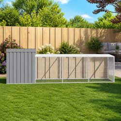 Chicken Cage with Run Light Grey Galvanised Steel Small Animal Habitat Coop