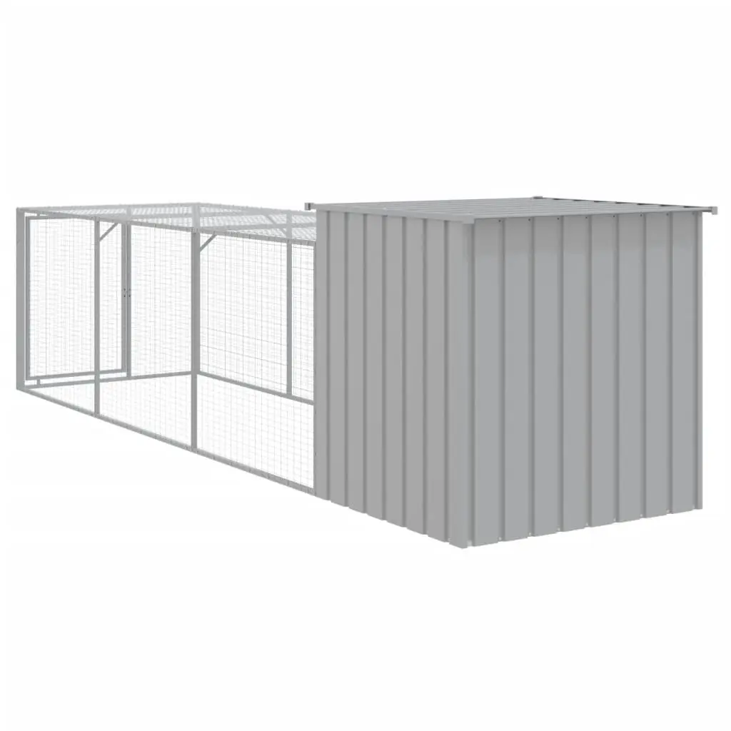Chicken Cage with Run Light Grey Galvanised Steel Small Animal Habitat Coop