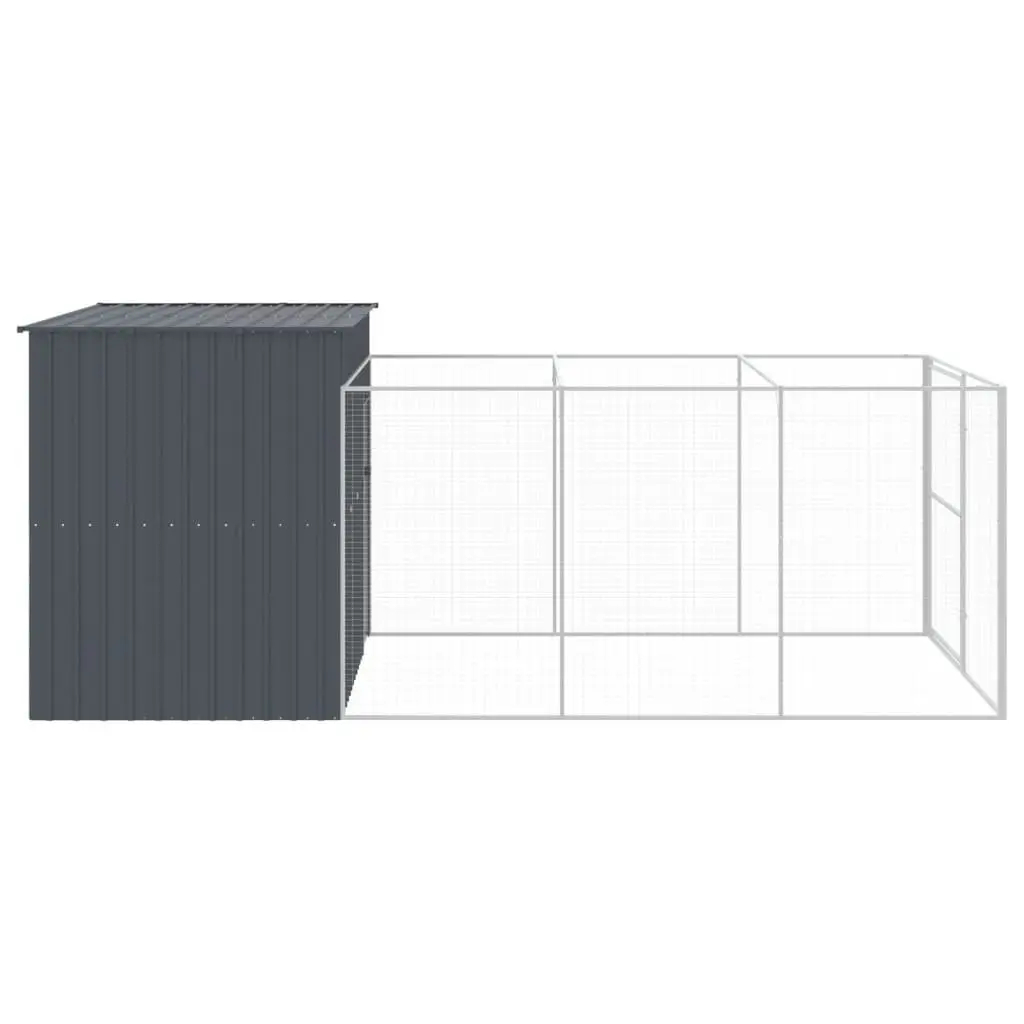 Dog House with Run Anthracite Galvanised Steel Outdoor Cage Enclosure