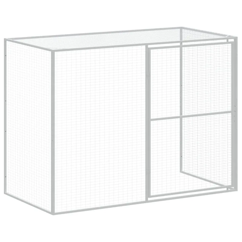 Dog House with Run Light Grey Galvanised Steel Outdoor Pet Kennel Enclosure