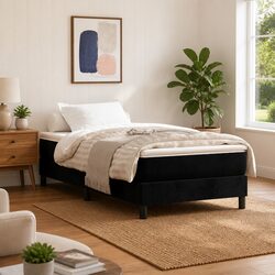 Box Spring Bed Frame King Single Black Velvet Upholstered No Mattress Included