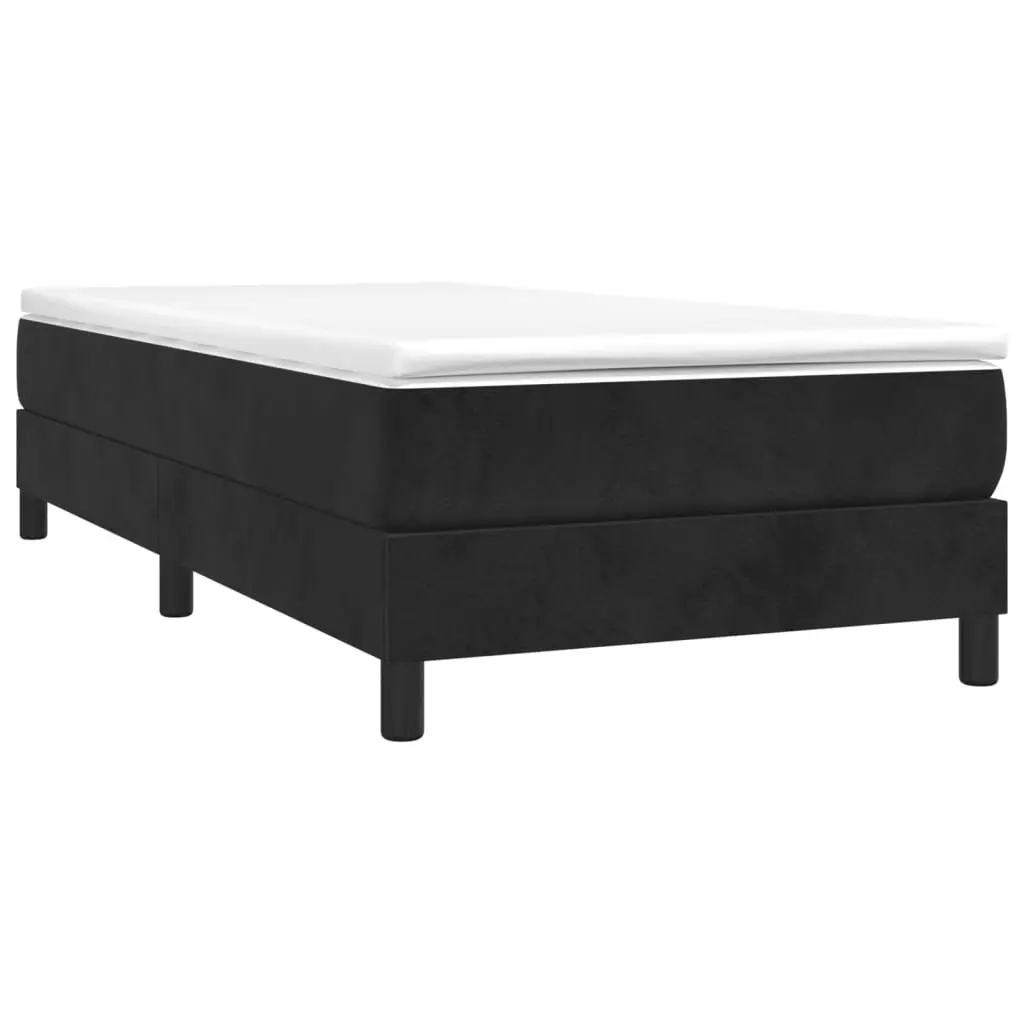 Box Spring Bed Frame King Single Black Velvet Upholstered Sturdy Legs Plywood Slats