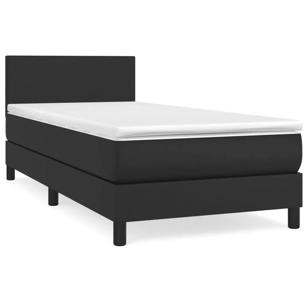 Box Spring Bed with Mattress King Single Size Black Adjustable Headboard